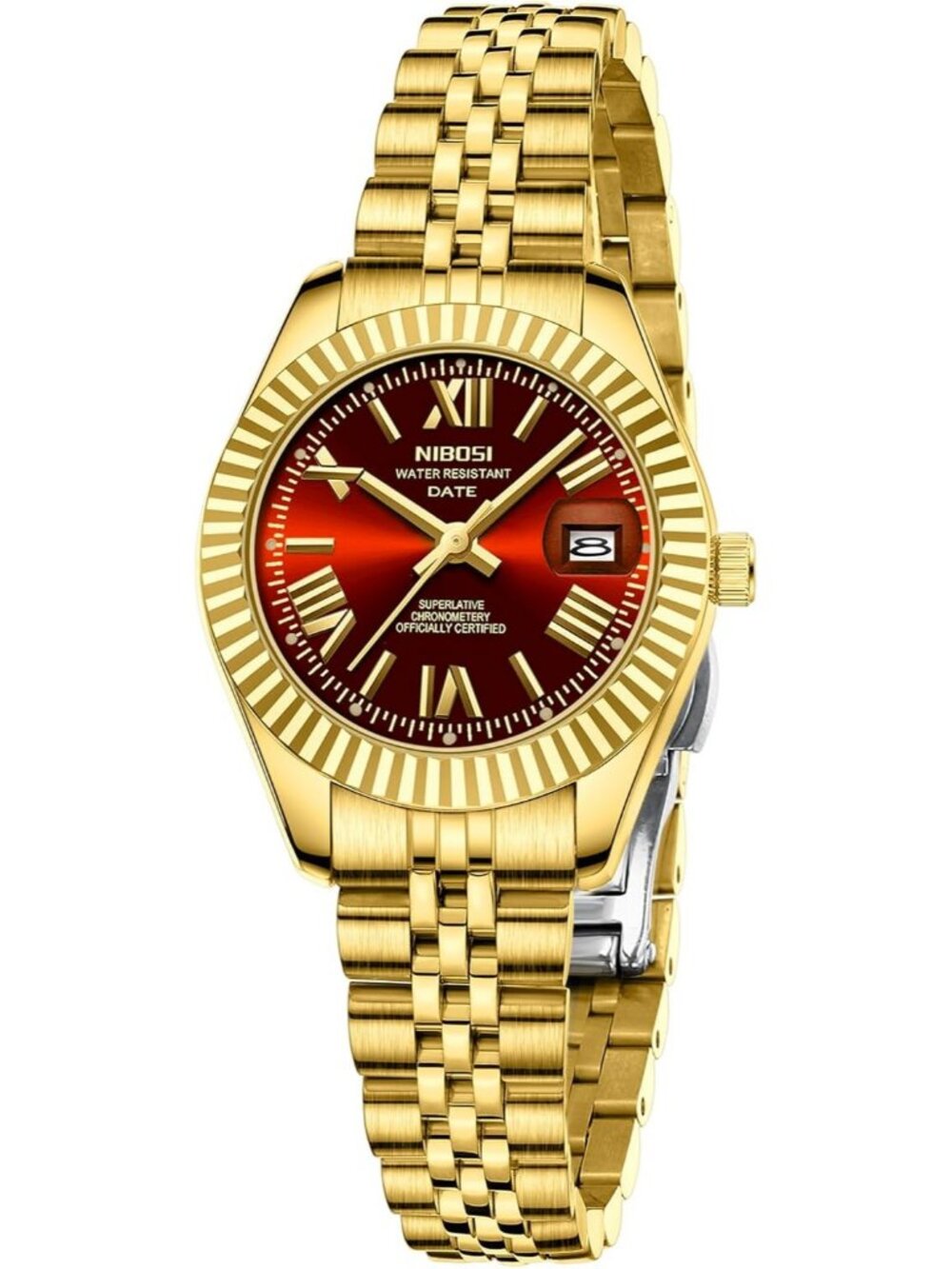 Nibosi Women's Gold Red Analog Quartz Stainless Steel Waterproof Luxury Watch